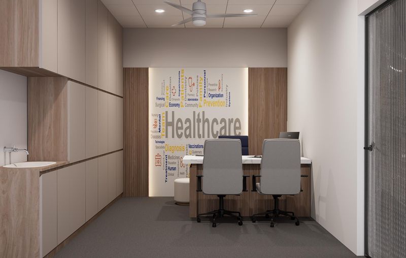 Doctor's office with desk and chairs